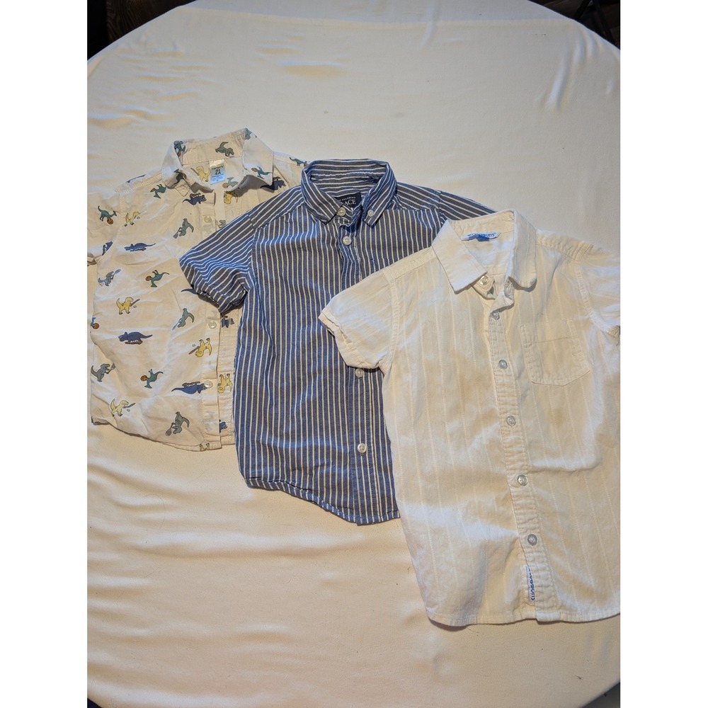Boys 4T Shirt Lot 3pc Carters Childrens Place RuggedButts Dinosaur Stripe White